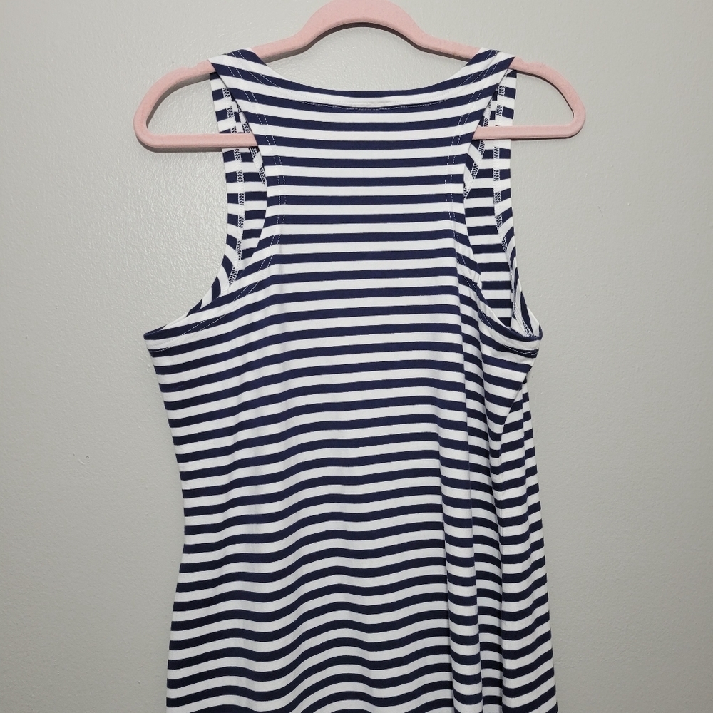 🍒Sail To Sable Long Navy Blue White Stiped Dress M - Picture 4 of 5